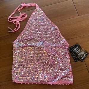 Retrofete Pink Sequin Shani Halter Top